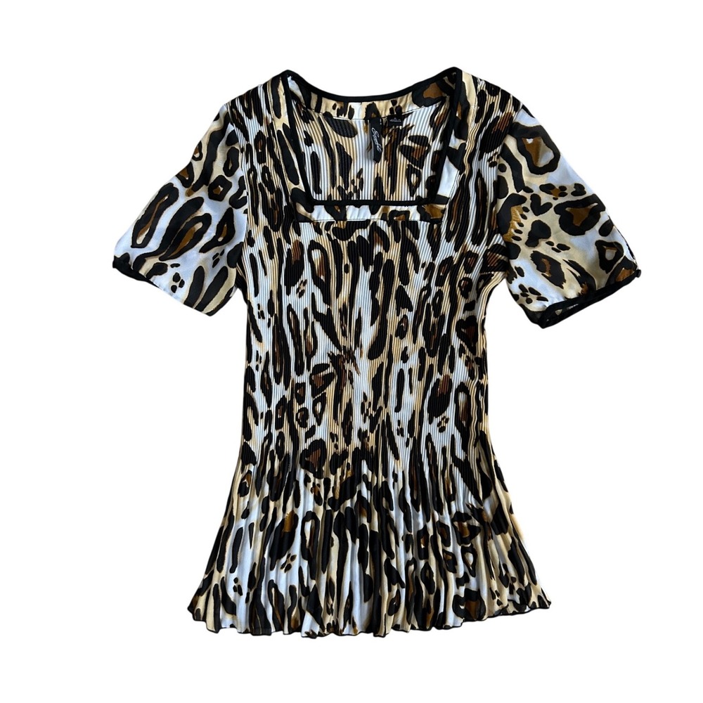 Leopard‎ Print Plisse Pleated Top Vintage Y2K Womens Small crinkle cheetah party